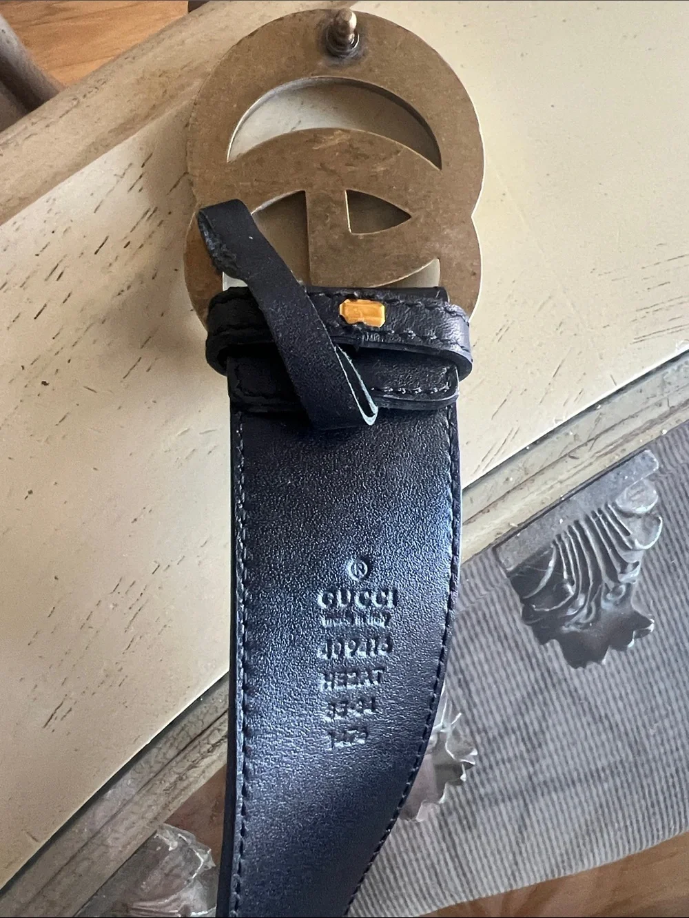 Gucci Black Leather Belt with Antique Gold Double G Buckle